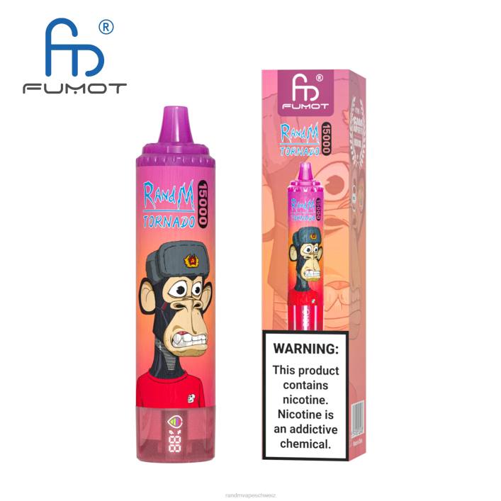 RandM Tornado Schweiz | Fumot RandM Tornado 00P253 15000 Vape-Gerät mit Akku und E-Liquid-Display Version 3 Mango auf Eis